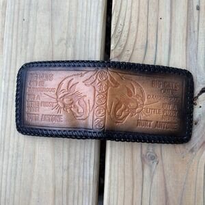 Handmade Leather Wallet Big Cats Can Be Dangerous Whipstitch Bi Fold USA Made